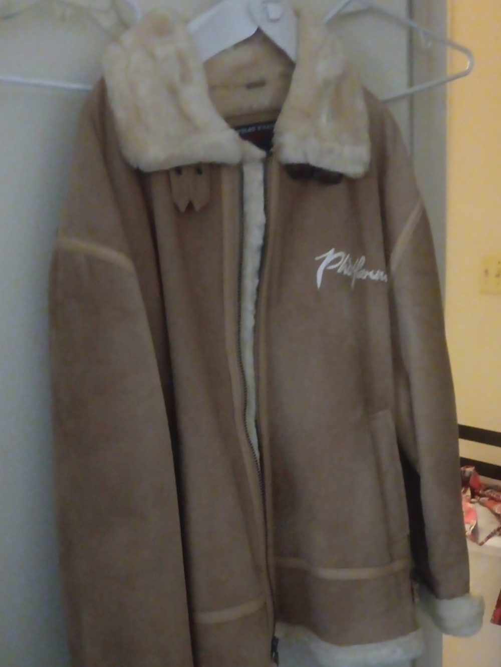 Phat Farm Tan Shearling Bomber Jacket 2xl